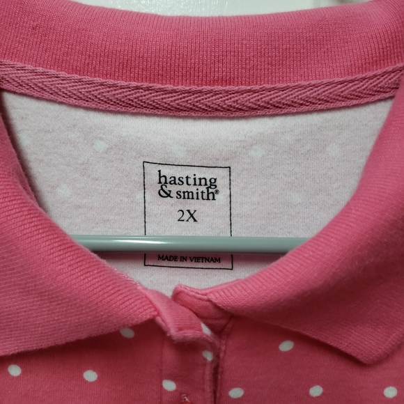 Pink White Polka Dot Polo sz 2X - Picture 3 of 3